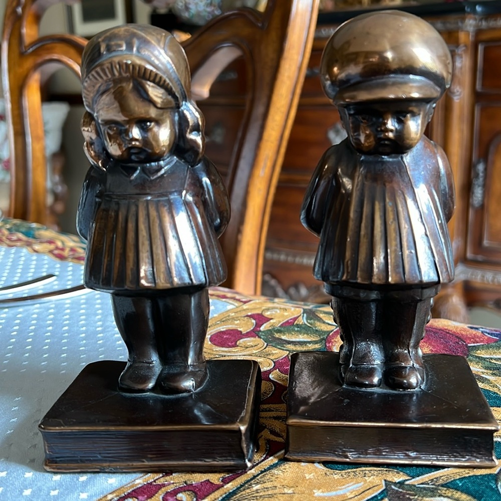 Boy and Girl Antique Bronze Bookends